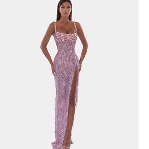 Albina Dyla rhinestone, crystal, beaded lavender color gown/dress